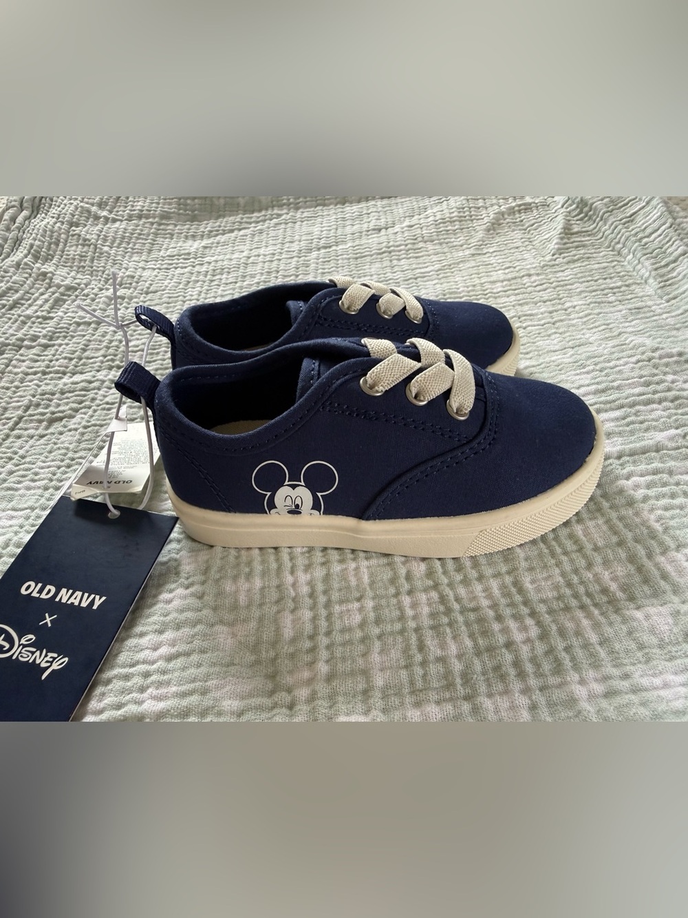 Kids Navy Canvas Sneakers with Mickey Accent